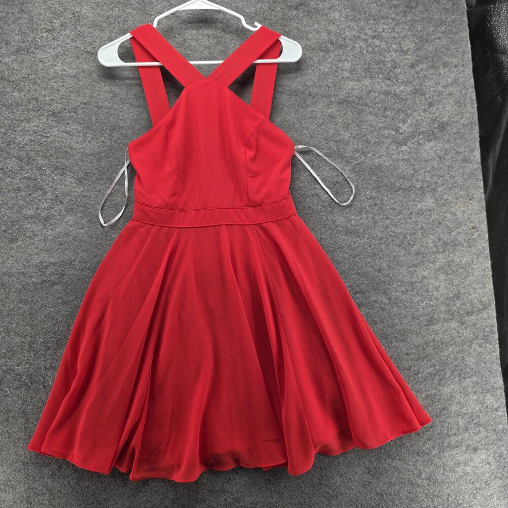 Lulus Dress Womens Small Red Halter Fit Flare Crossback Chiffon Party Mini
